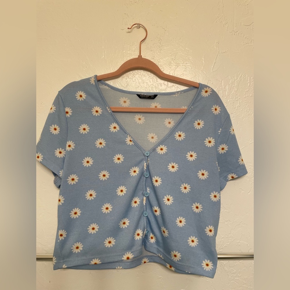 SHIEN 2X Blue Crop Top / Y2K / Daisy Flowers / Floral / Excellent Condition 🌼